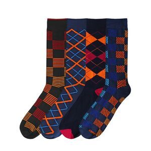 Sock Game Mens Argyle & Checker 4-Pack Dress Socks